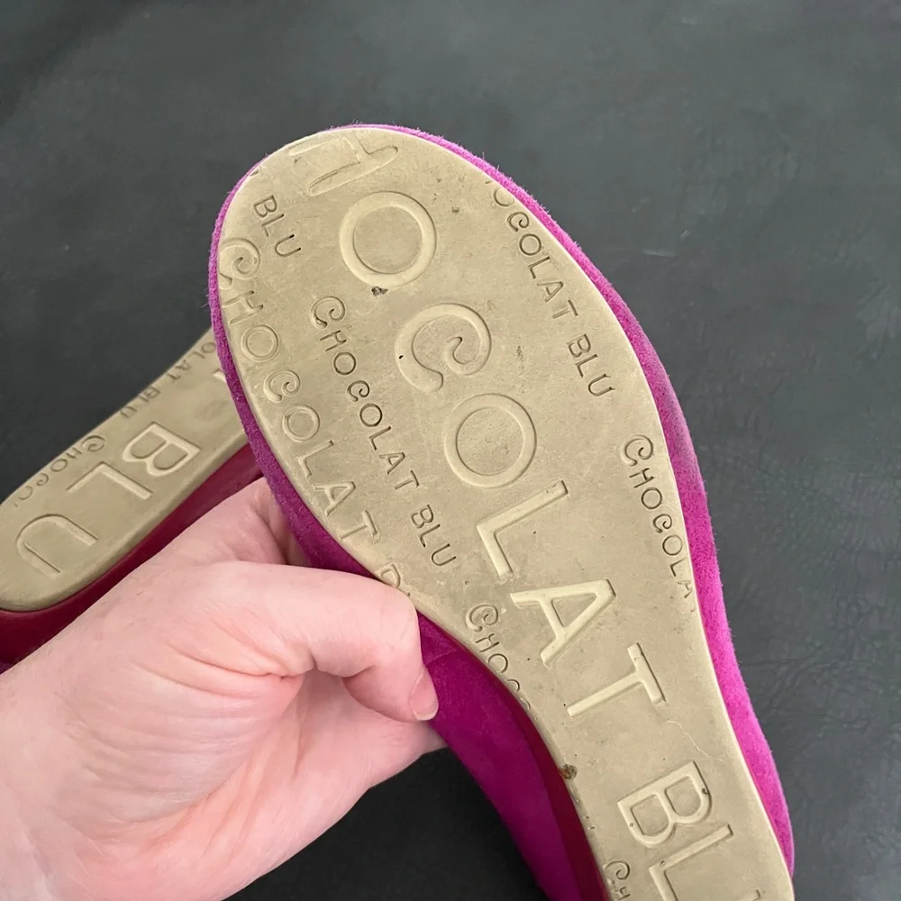 Chocolate Blu Suede Fuschia Virgo Ballet Wedge Shoes